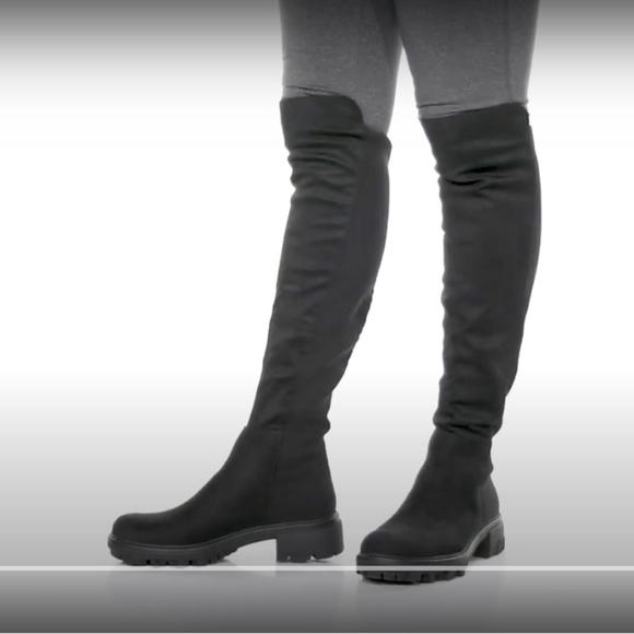 Unisa Black Waide Knee High Stretch Panel Pull On Boot NEW - Picture 2 of 9